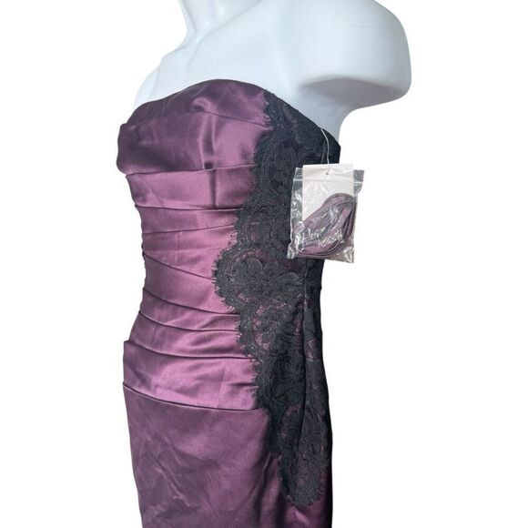 NWT Womens David’s Bridal Strapless Sleeveless Plum Lace Satin Formal Dress - 2 - Picture 2 of 3
